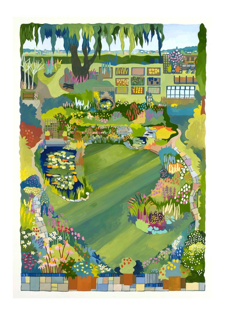 Gouache painting of Cropston Garden