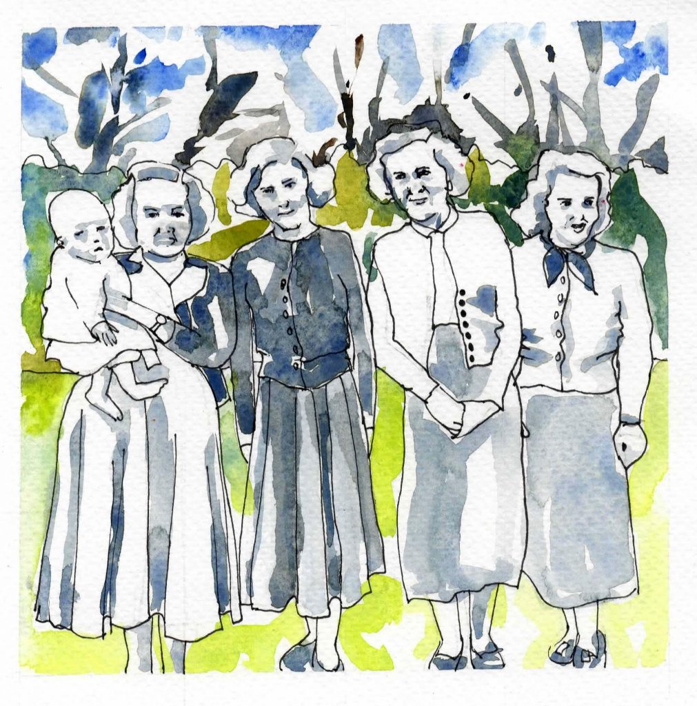 Watercolour portrait of family members