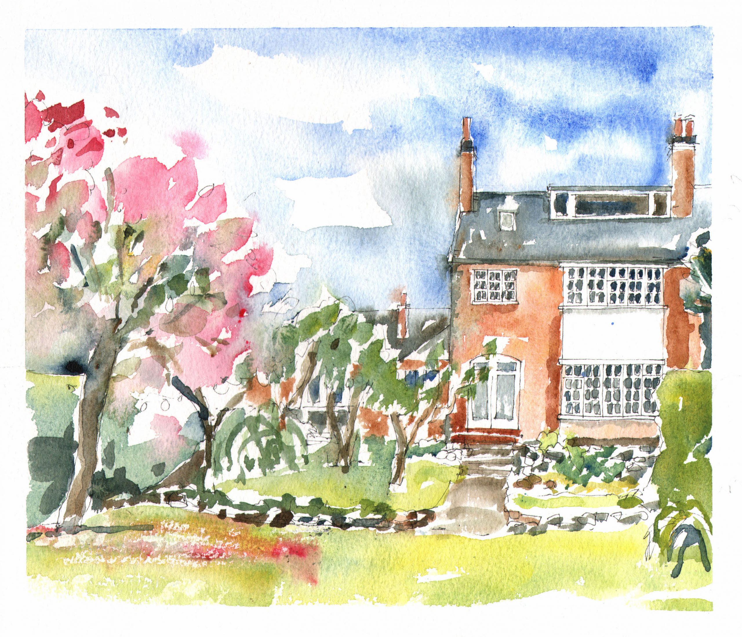 Watercolour portrait of a house in Knighton