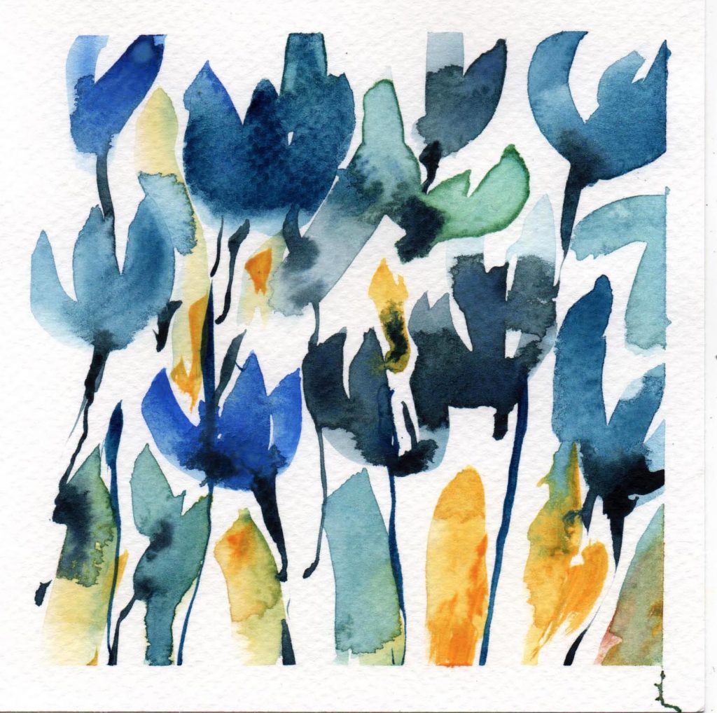 Watercolour painting of blue flowers