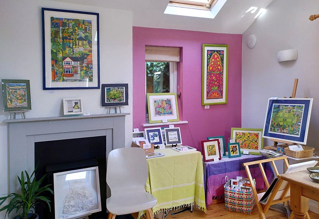 Photo of Helen's artworks on display in a house in Leicester for the Art House event