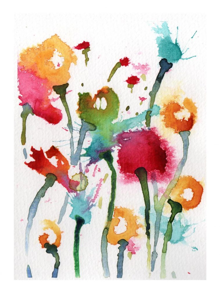Watercolour painting of colourful flowers in loose style